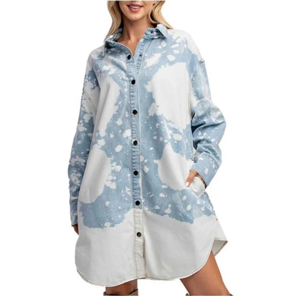 easel Dresses & Skirts - EASEL Long Sleeve Oversized Washed Denim Shirt Dress / Jacket sz S